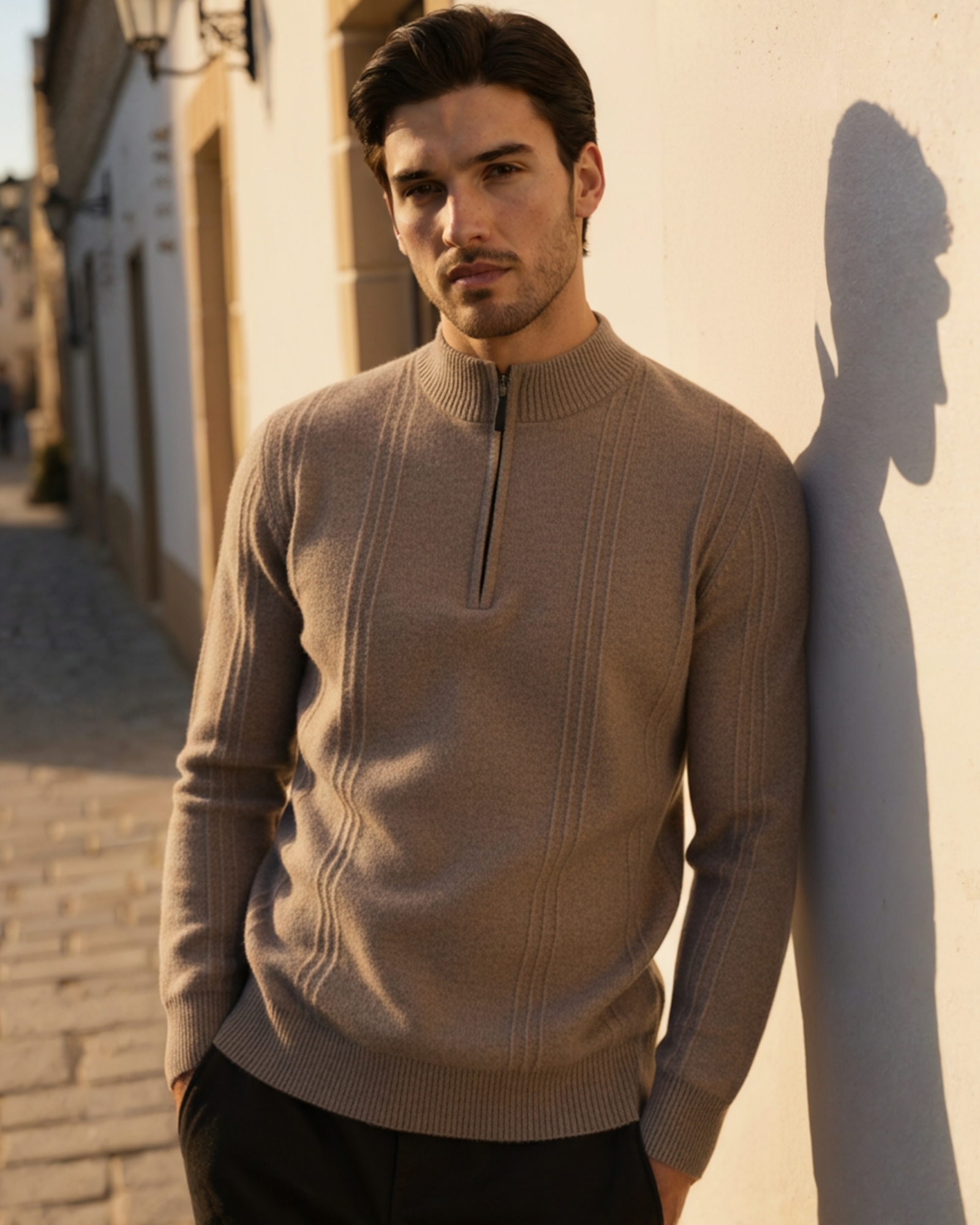Cashmere Ribbed Half-Zip Sweater