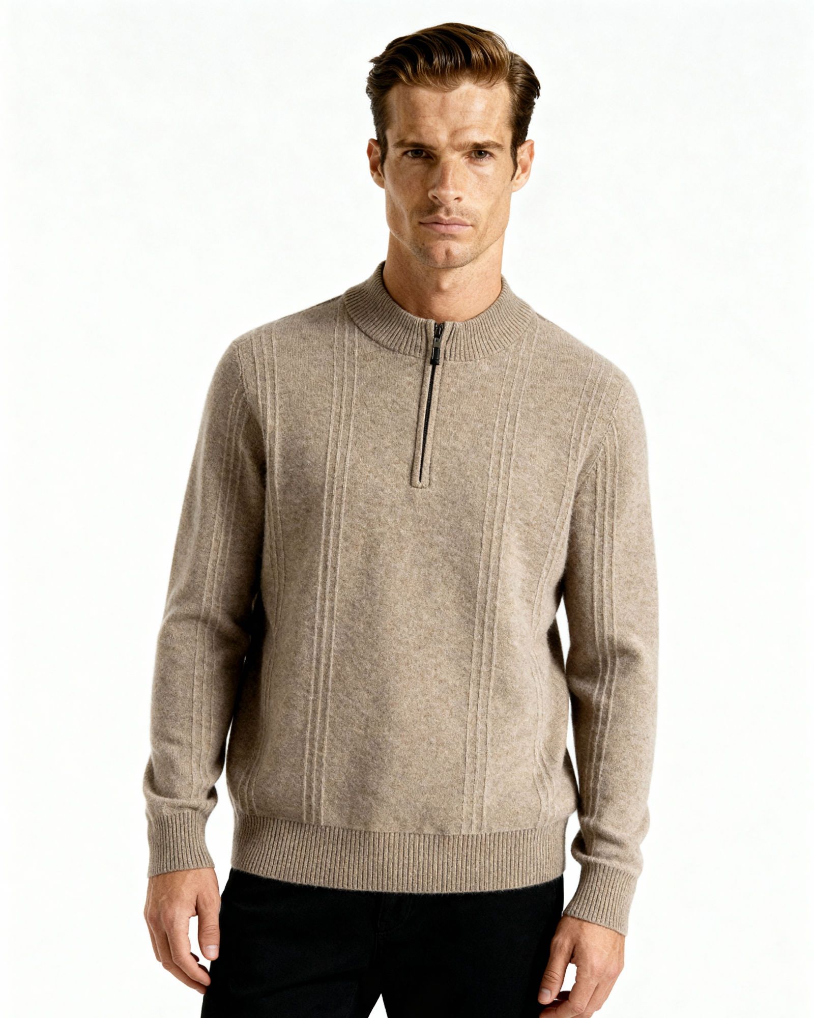 Cashmere Ribbed Half-Zip Sweater