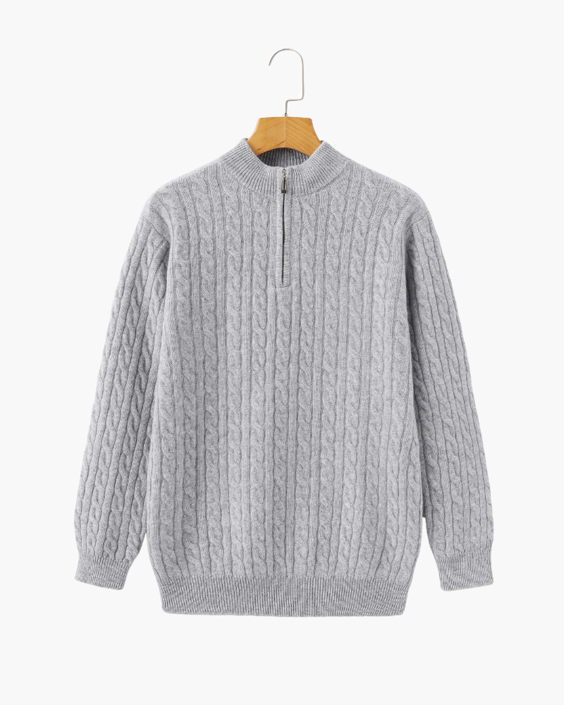 Woven Half-Zip in Pure Cashmere