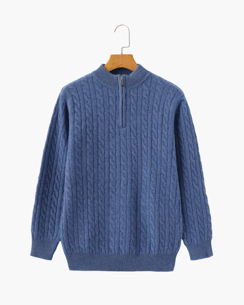 Woven Half-Zip in Pure Cashmere