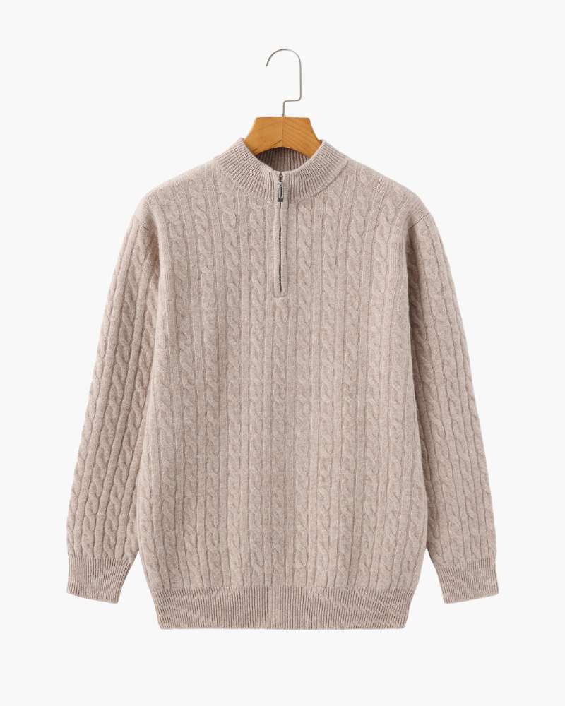 Woven Half-Zip in Pure Cashmere