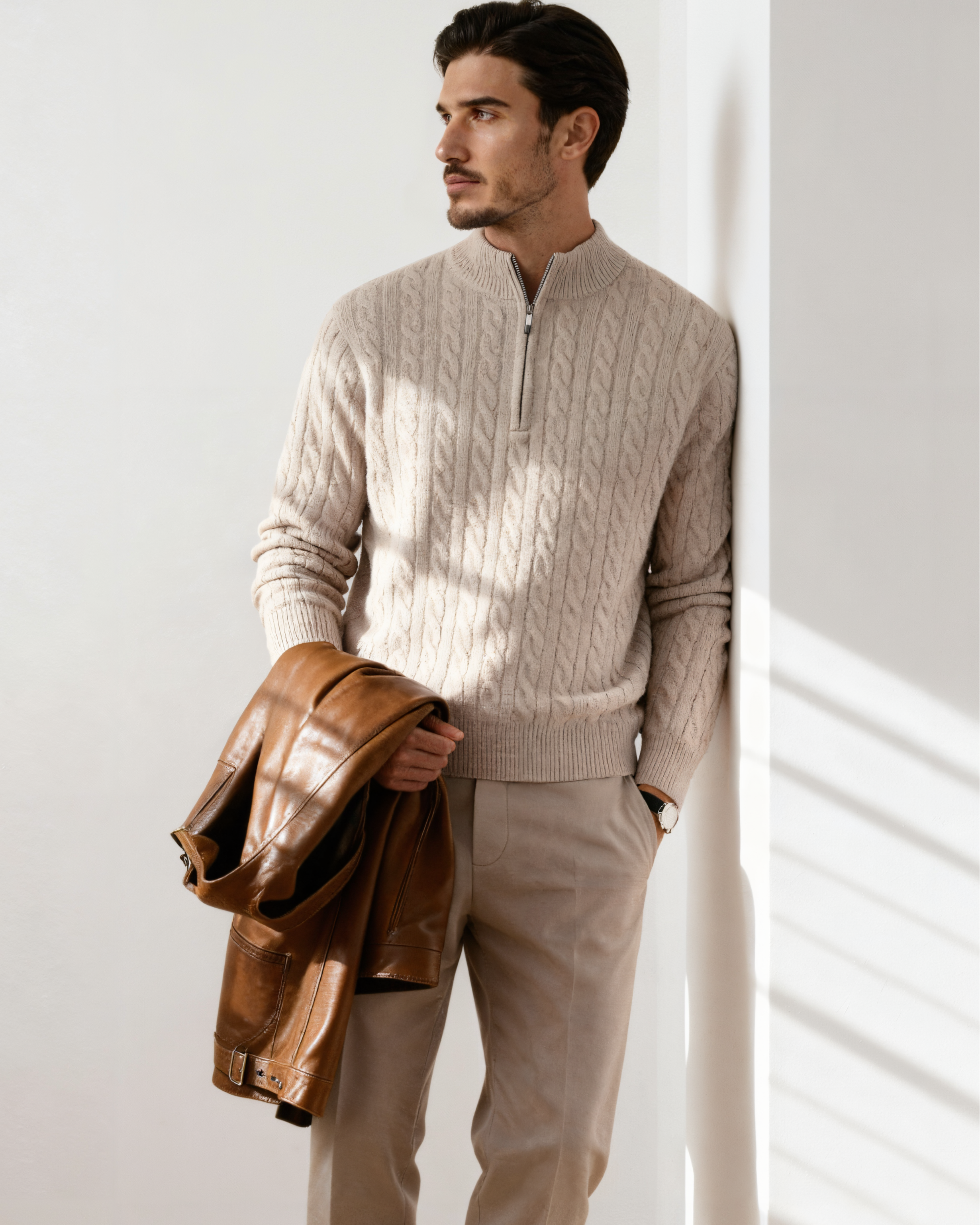 Woven Half-Zip in Pure Cashmere