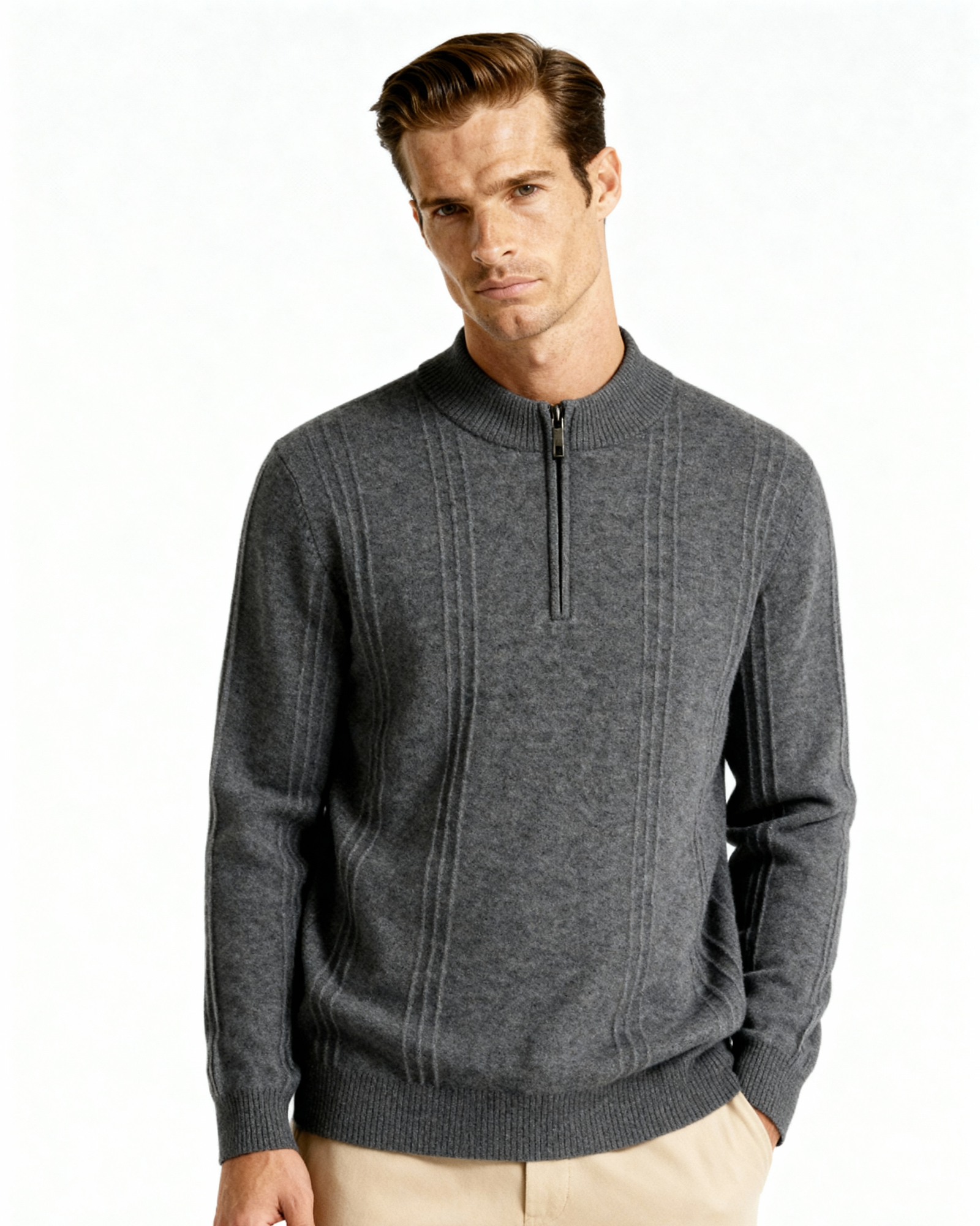 Cashmere Ribbed Half-Zip Sweater