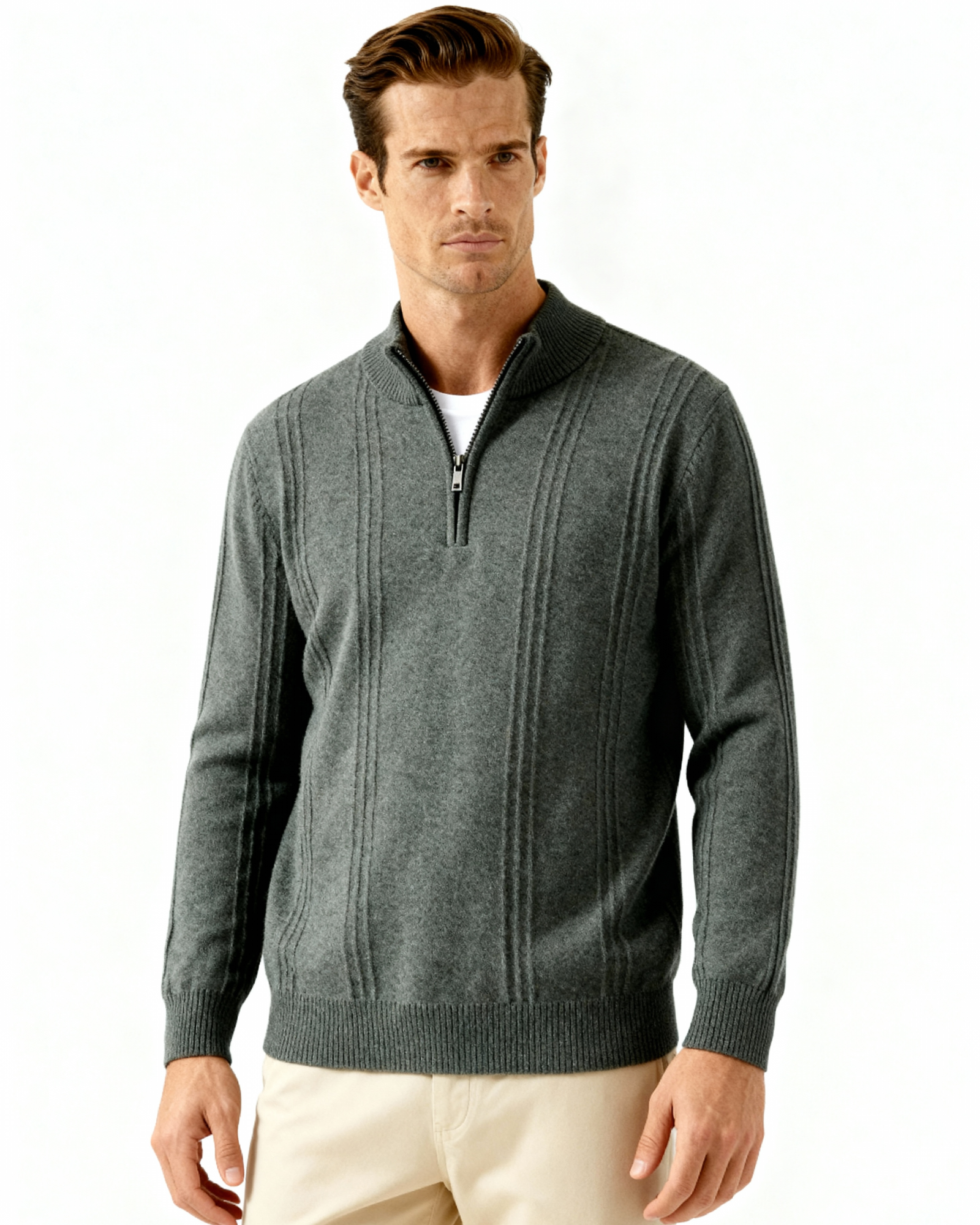 Cashmere Ribbed Half-Zip Sweater