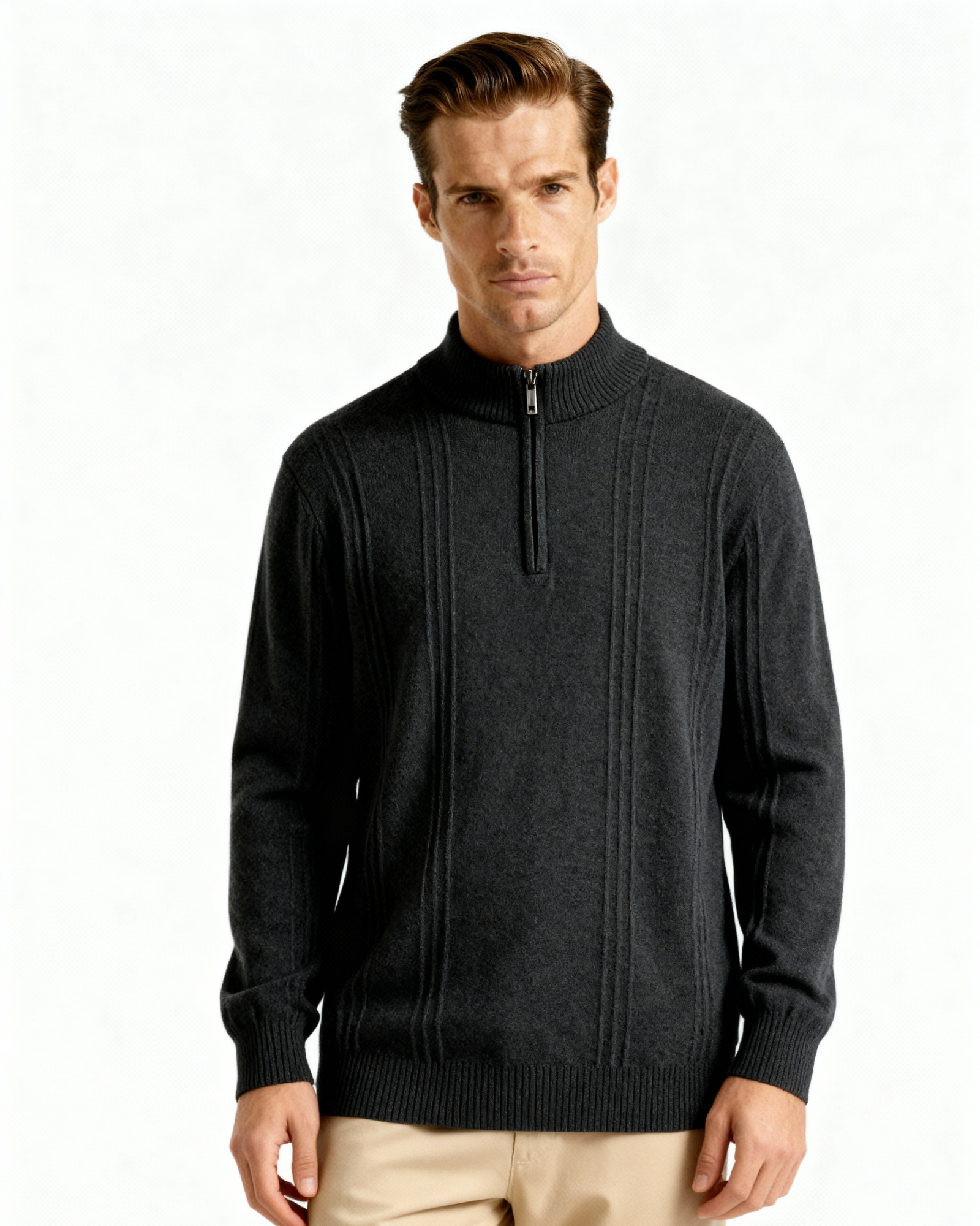 Cashmere Ribbed Half-Zip Sweater